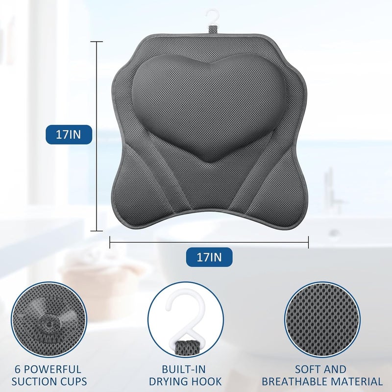 LuxStep Bath Pillow-Bathtub Pillow with Air Mesh Fabric & 6 Non-Slip Suction Cups, Bath Pillows for Tub Head, Neck and Back Support, Bath Accessories Spa Gifts, Grey - Image 2